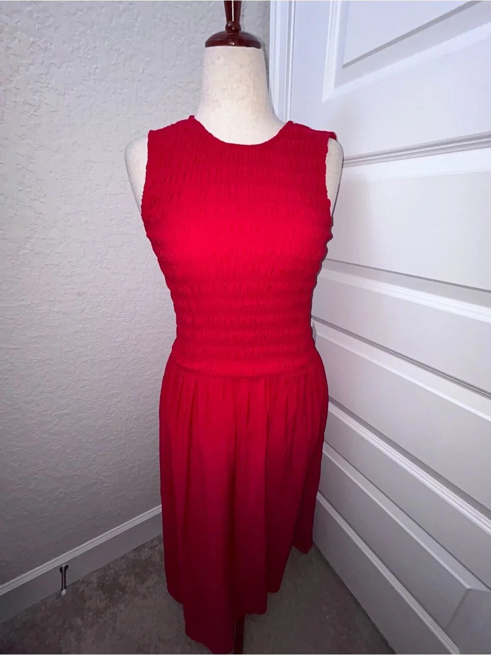 MNG Mango Maya Smocked Sleeveless Midi Maxi Dress